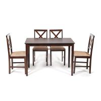 Обеденный комплект эконом Hudson Dining Set (стол + 4 стула) (cappuccino (темный орех), ткань кор.-золотая) фото Обеденный комплект эконом Hudson Dining Set (стол + 4 стула) (cappuccino (темный орех), ткань кор.-золотая)