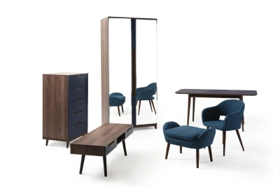 Банкетка-скамейка АРТ ДЕКО велюр синий сталь серебро. Фото