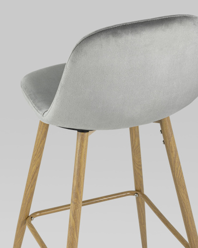 Стул барный Валенсия велюр серый ножки цвет дерево. Фото №8