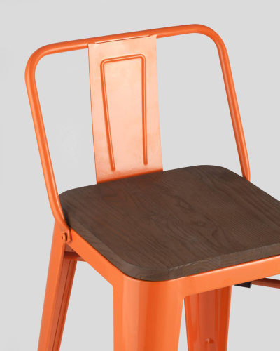 Стул полубарный TOLIX WOOD со спинкой оранжевый глянцевый. Фото №9