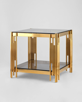 Журнальный столик 55*55 ГЭТСБИ золото стекло smoke. Фото
