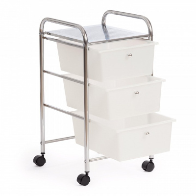 Столик c 3 ящиками для хранения  NY-3296-3 металл/пластик, 33*39*65 см, хром/белый фото Столик c 3 ящиками для хранения  NY-3296-3 металл/пластик, 33*39*65 см, хром/белый. Фото №2