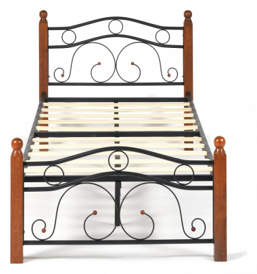 Кровать AT-803 Wood slat base дерево гевея/металл, 90*200 см (Single bed), красный дуб/черный. Фото №2