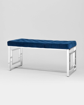 Банкетка-скамейка БРУКЛИН велюр синий сталь серебро. Фото